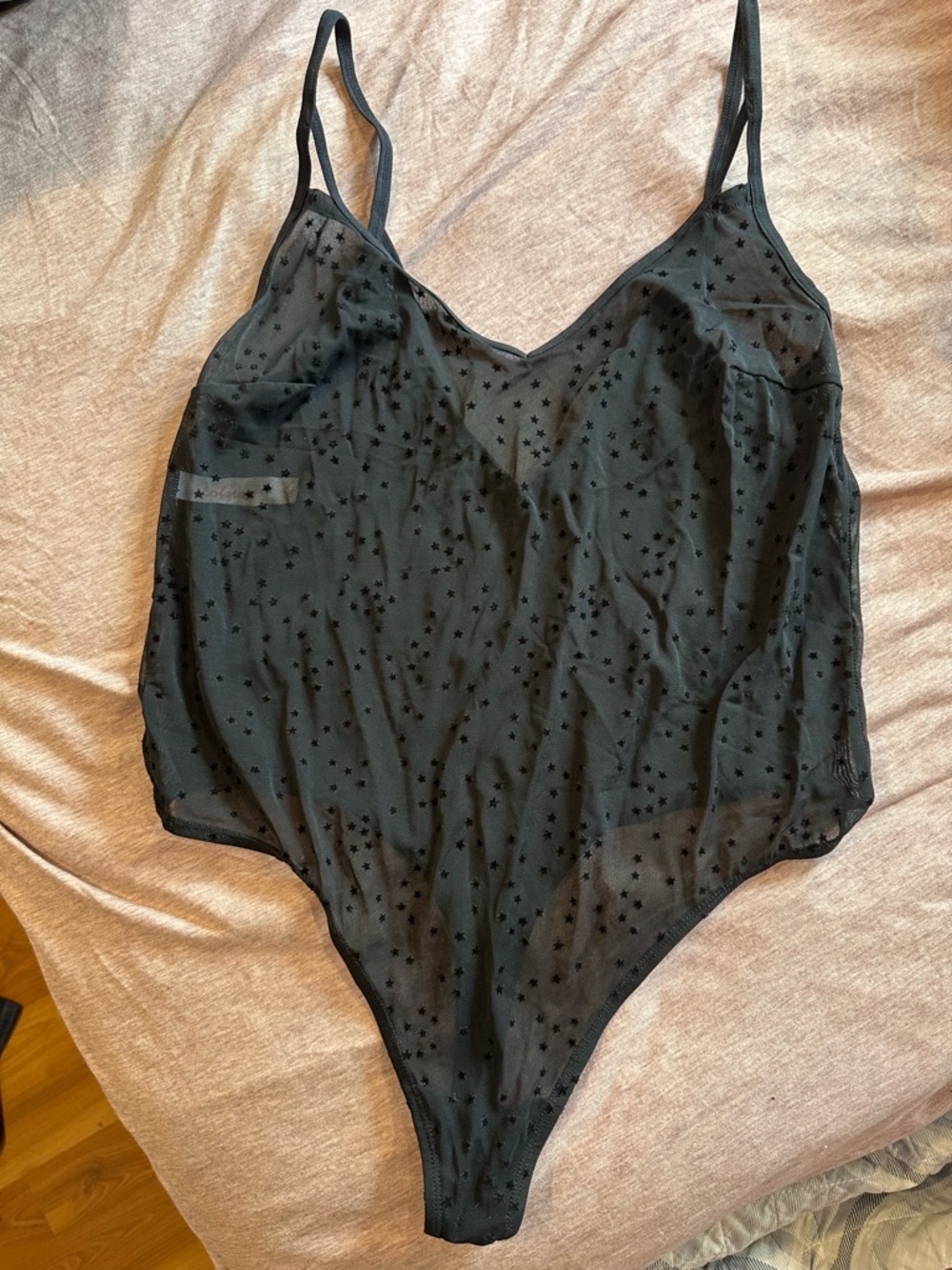 Colsie Black Sheer Mesh Bodysuit with Star Detail